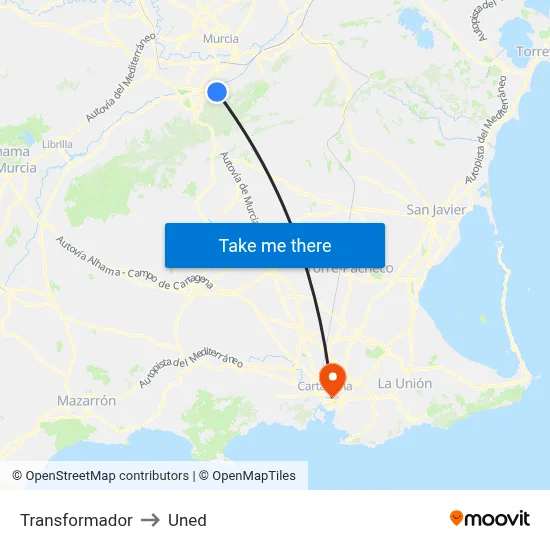Transformador to Uned map