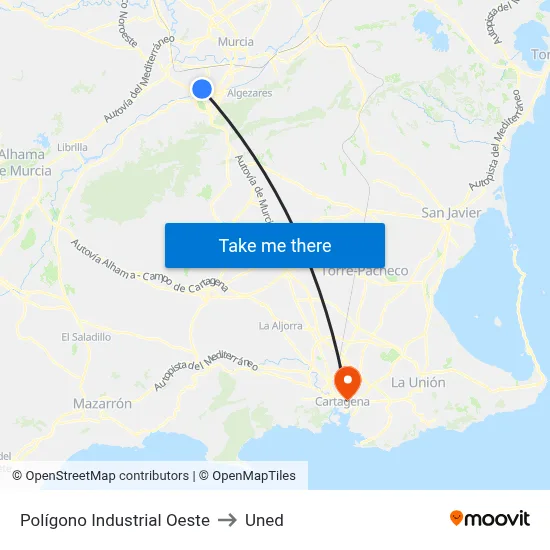 Polígono Industrial Oeste to Uned map