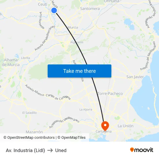 Av. Industria (Lidl) to Uned map