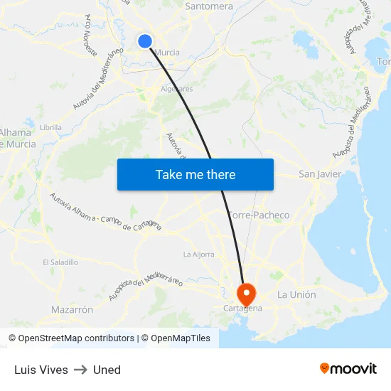 Luis Vives to Uned map