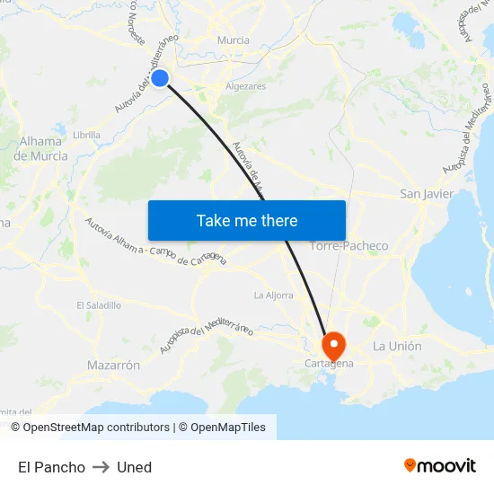 El Pancho to Uned map