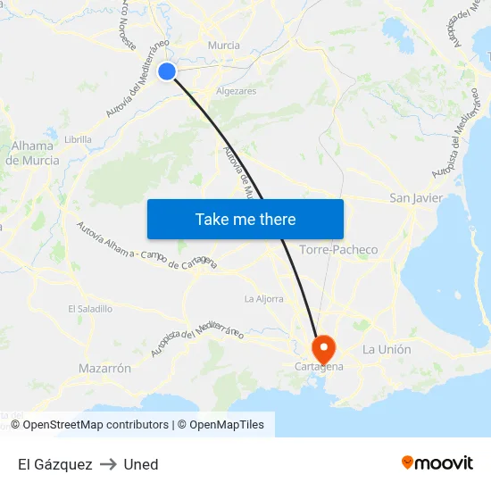 El Gázquez to Uned map