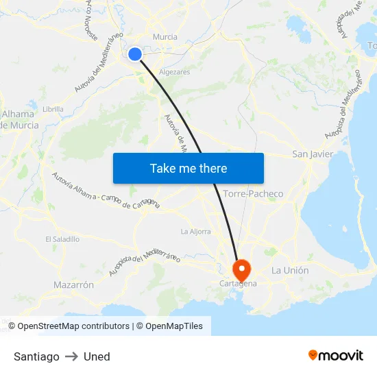 Santiago to Uned map