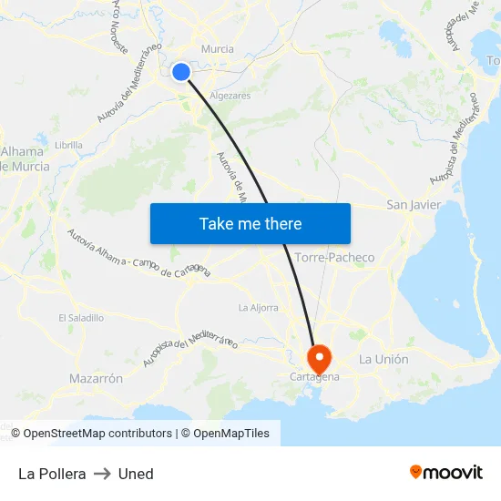 La Pollera to Uned map