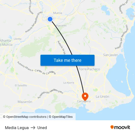 Media Legua to Uned map