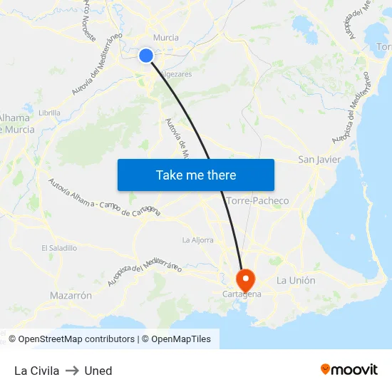 La Civila to Uned map