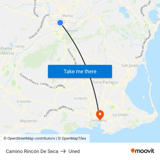 Camino Rincón De Seca to Uned map