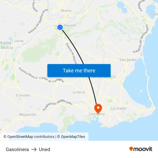 Gasolinera to Uned map