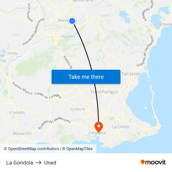 La Góndola to Uned map