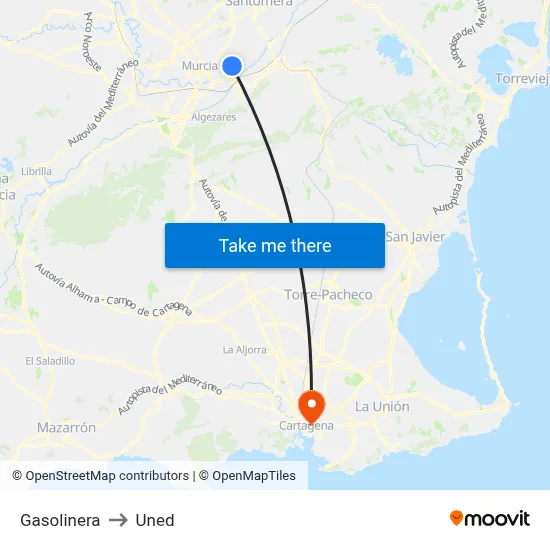 Gasolinera to Uned map