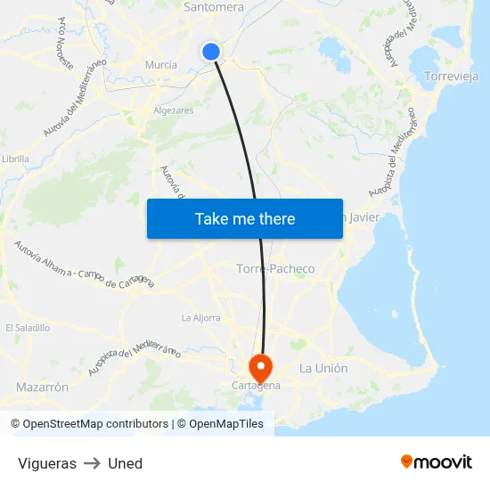 Vigueras to Uned map