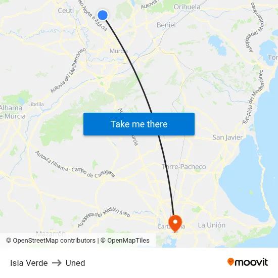Isla Verde to Uned map