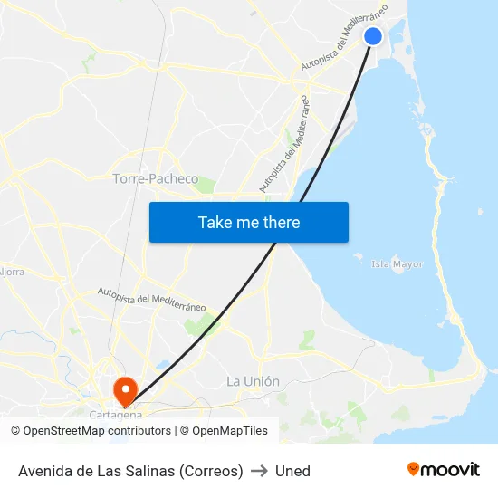 Avenida de Las Salinas (Correos) to Uned map