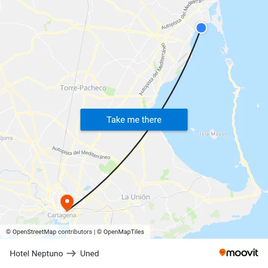 Hotel Neptuno to Uned map