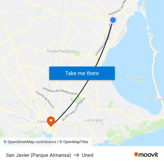 San Javier (Parque Almansa) to Uned map