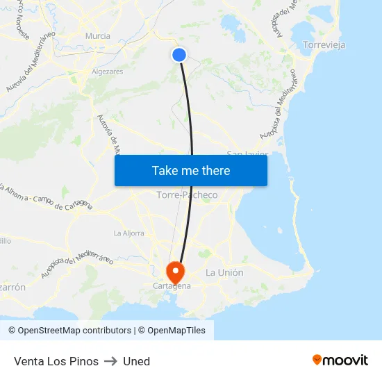 Venta Los Pinos to Uned map