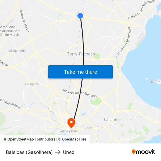 Balsicas (Gasolinera) to Uned map