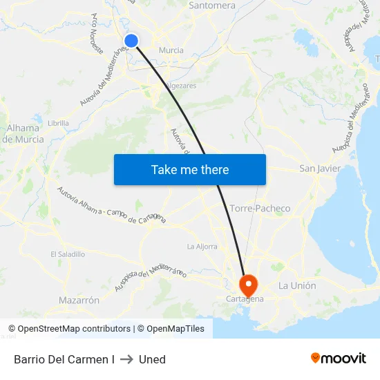 Barrio Del Carmen I to Uned map
