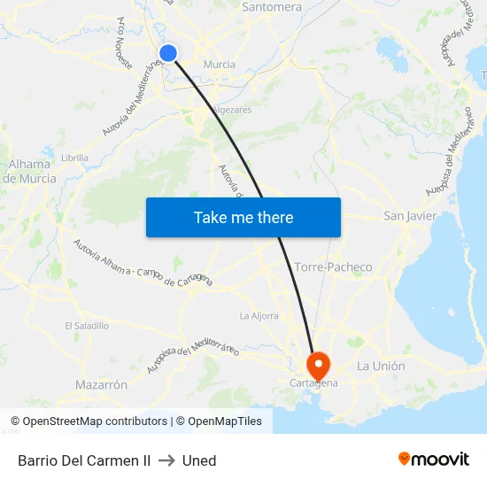Barrio Del Carmen II to Uned map