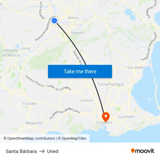 Santa Bárbara to Uned map