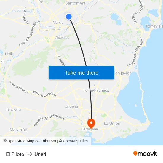 El Piloto to Uned map