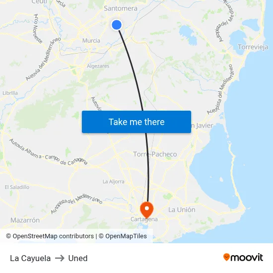 La Cayuela to Uned map