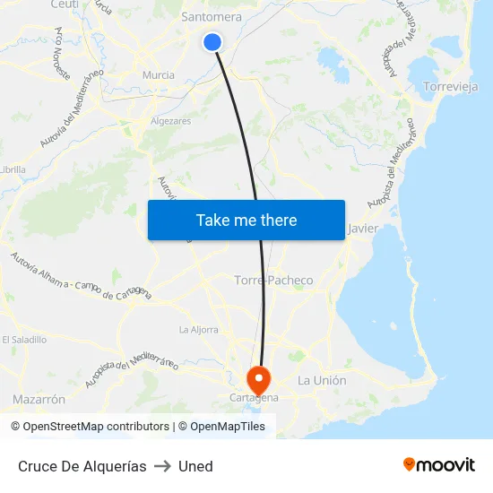 Cruce De Alquerías to Uned map