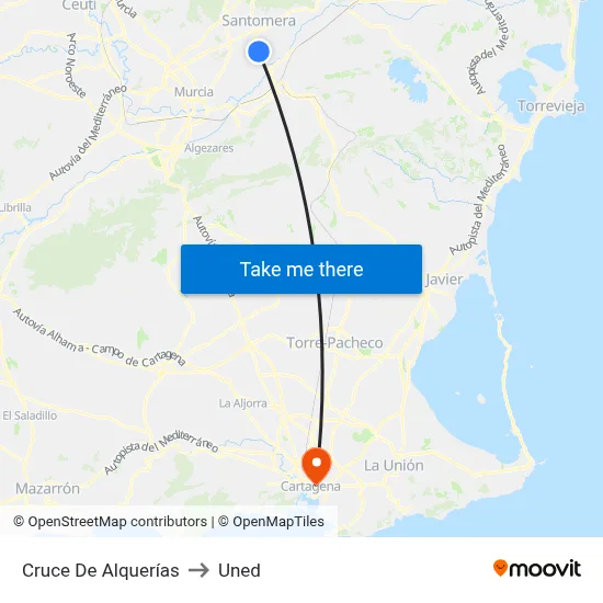 Cruce De Alquerías to Uned map