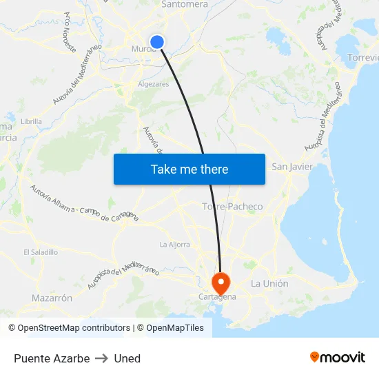Puente Azarbe to Uned map