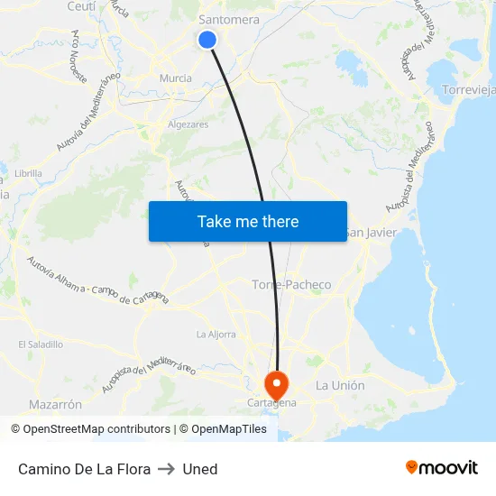 Camino De La Flora to Uned map