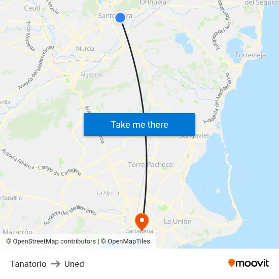 Tanatorio to Uned map
