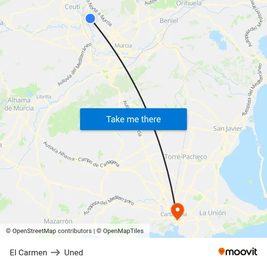 El Carmen to Uned map