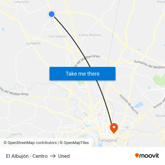 El Albujón - Centro to Uned map