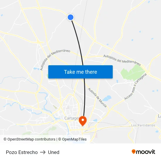 Pozo Estrecho to Uned map