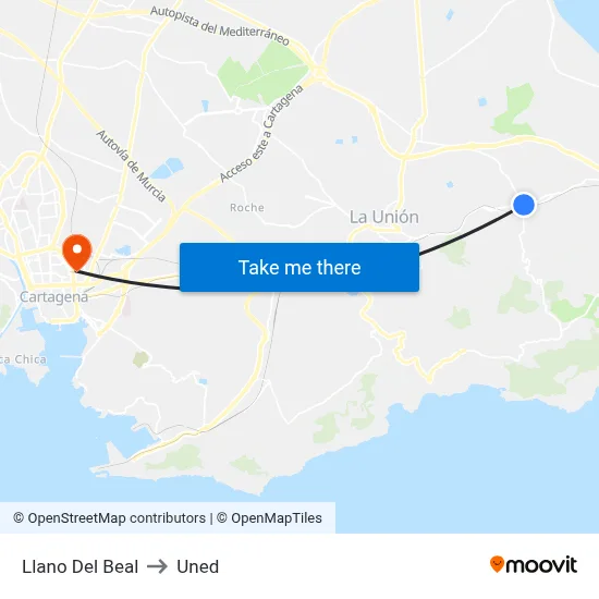 Llano Del Beal to Uned map