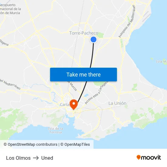 Los Olmos to Uned map