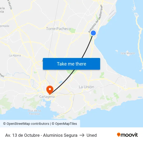 Av. 13 de Octubre - Aluminios Segura to Uned map