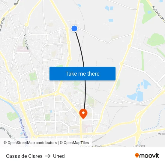 Casas de Clares to Uned map