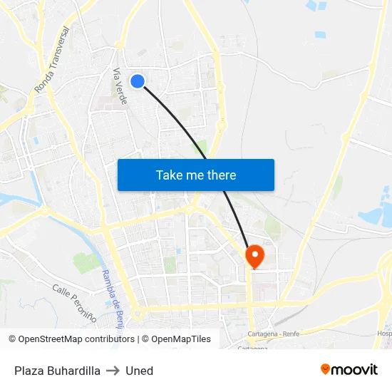 Plaza Buhardilla to Uned map