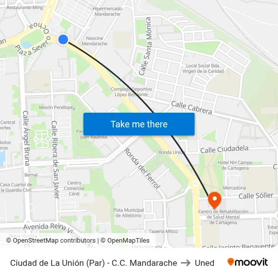 Ciudad de La Unión (Par) - C.C. Mandarache to Uned map