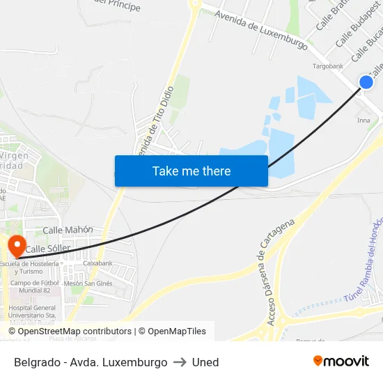 Belgrado - Avda. Luxemburgo to Uned map