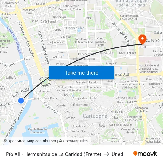 Pío XII - Hermanitas de La Caridad (Frente) to Uned map
