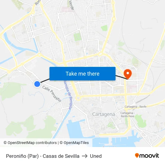 Peroniño (Par) - Casas de Sevilla to Uned map