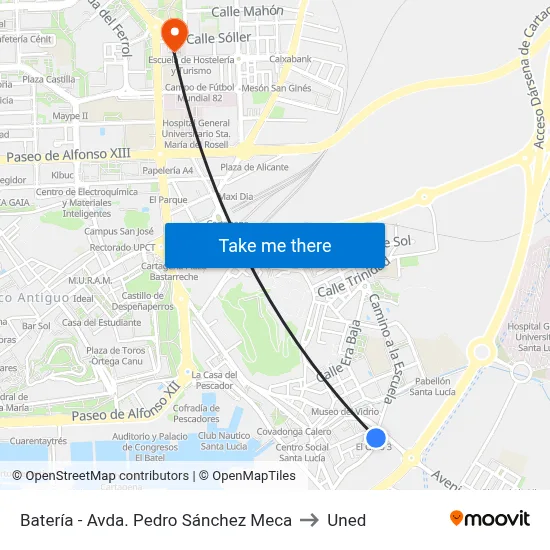 Batería - Avda. Pedro Sánchez Meca to Uned map