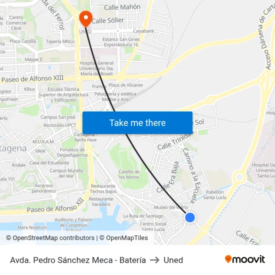 Avda. Pedro Sánchez Meca - Batería to Uned map
