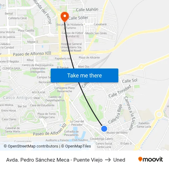 Avda. Pedro Sánchez Meca - Puente Viejo to Uned map