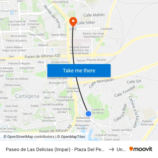 Paseo de Las Delicias (Impar) - Plaza Del Pescador to Uned map