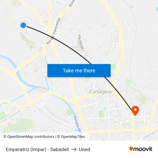 Emperatriz (Impar) - Sabadell to Uned map