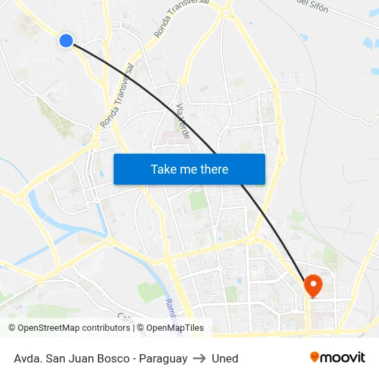 Avda. San Juan Bosco - Paraguay to Uned map