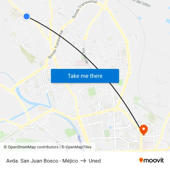 Avda. San Juan Bosco - Méjico to Uned map